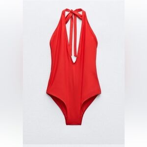 ZARA One Piece Halter Red Swimsuit Size M, NWT , REF: 0167/211